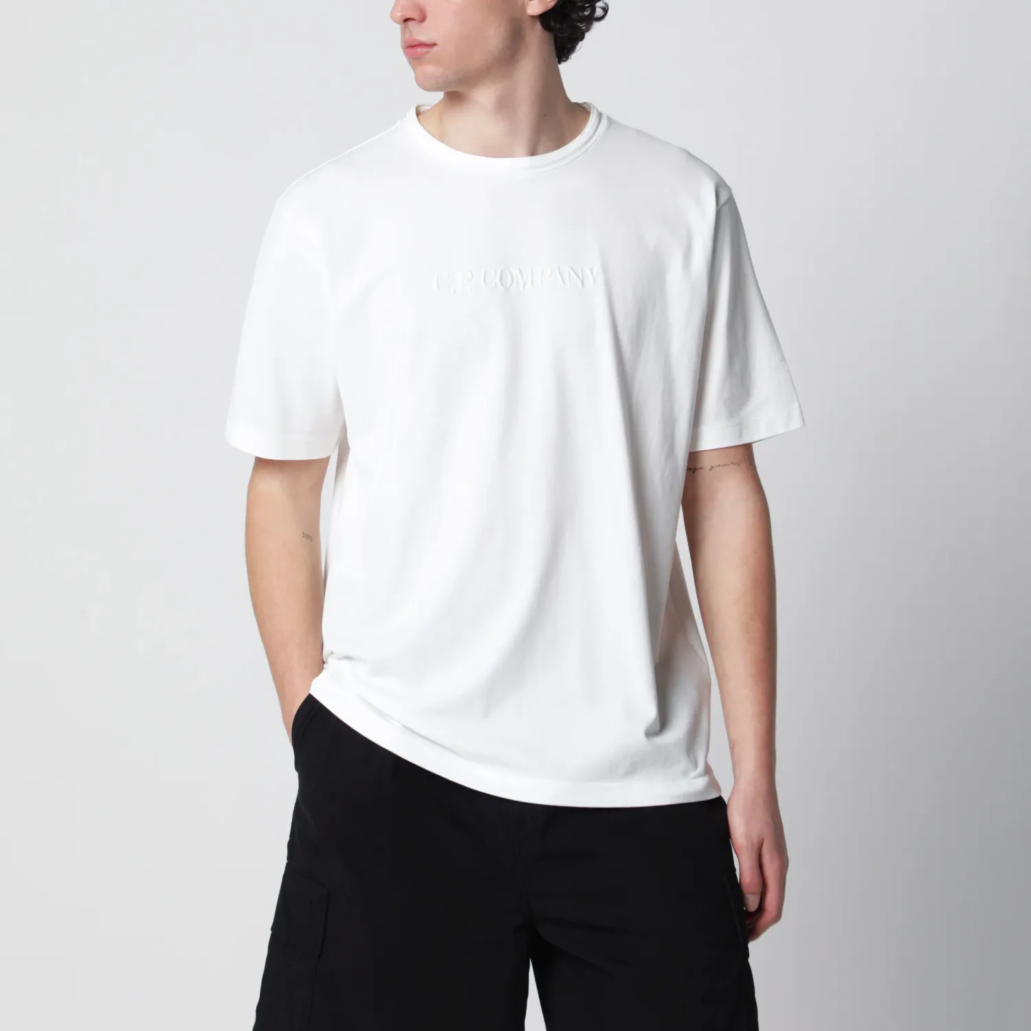 C.P. Company White T-shirt with embroidered logo