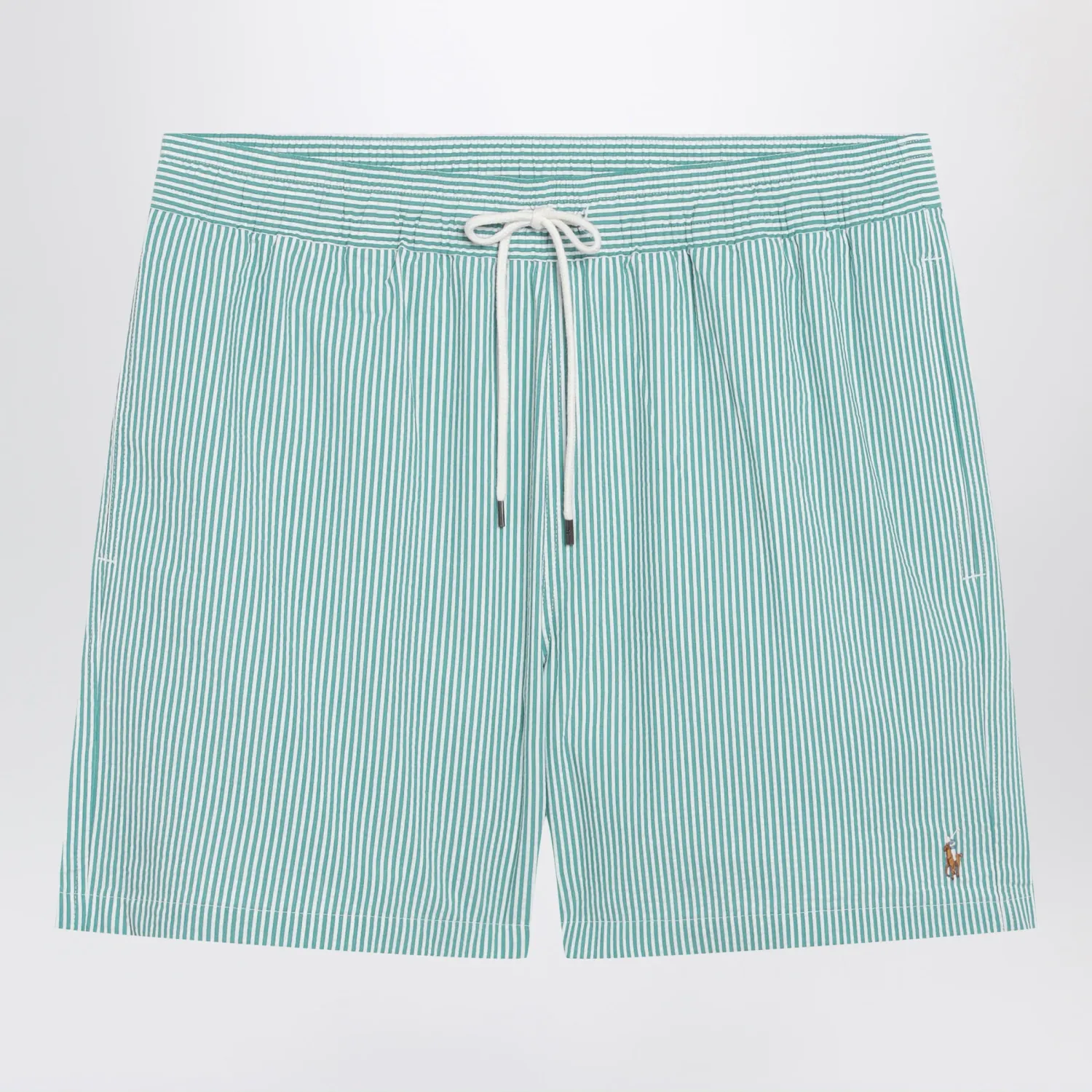 Polo Ralph Lauren Traveler striped white/green seersucker swim shorts