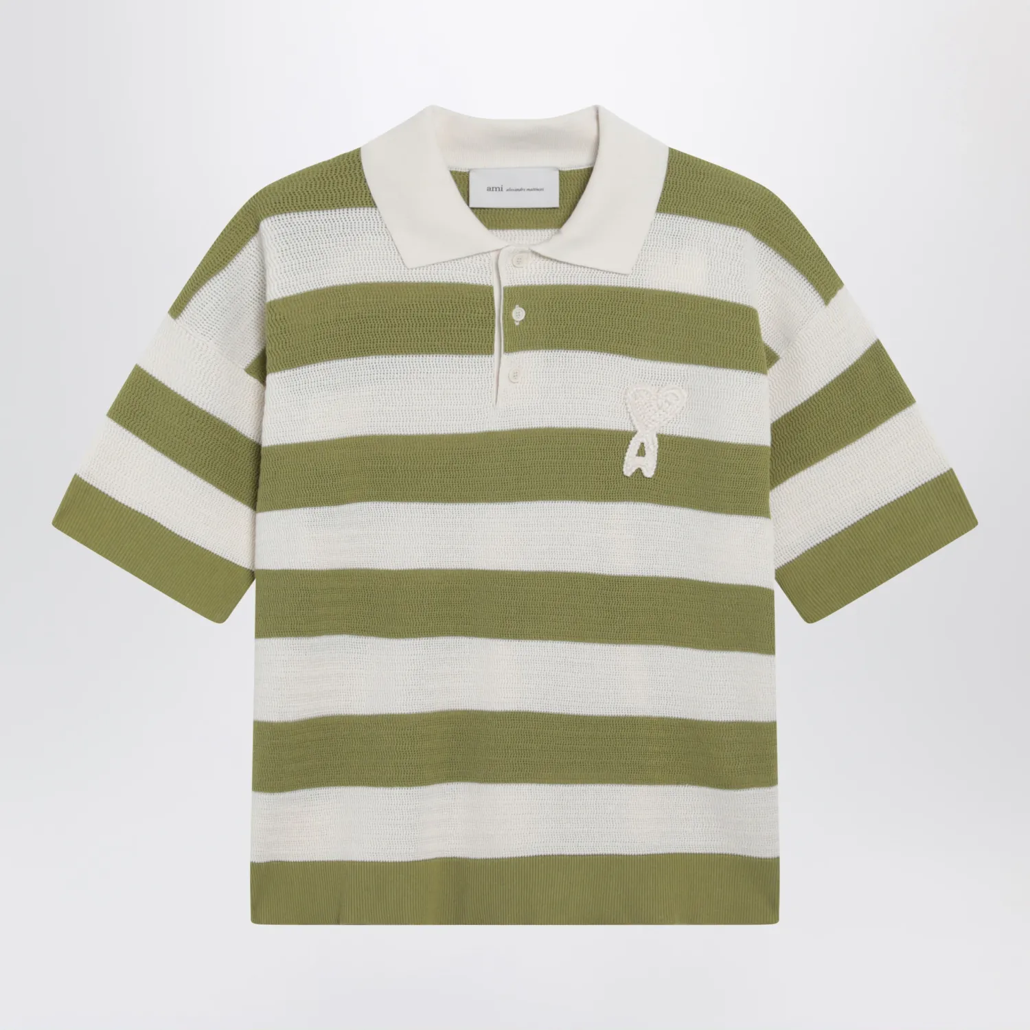 Ami Paris Ami de Coeur striped cotton knit polo shirt