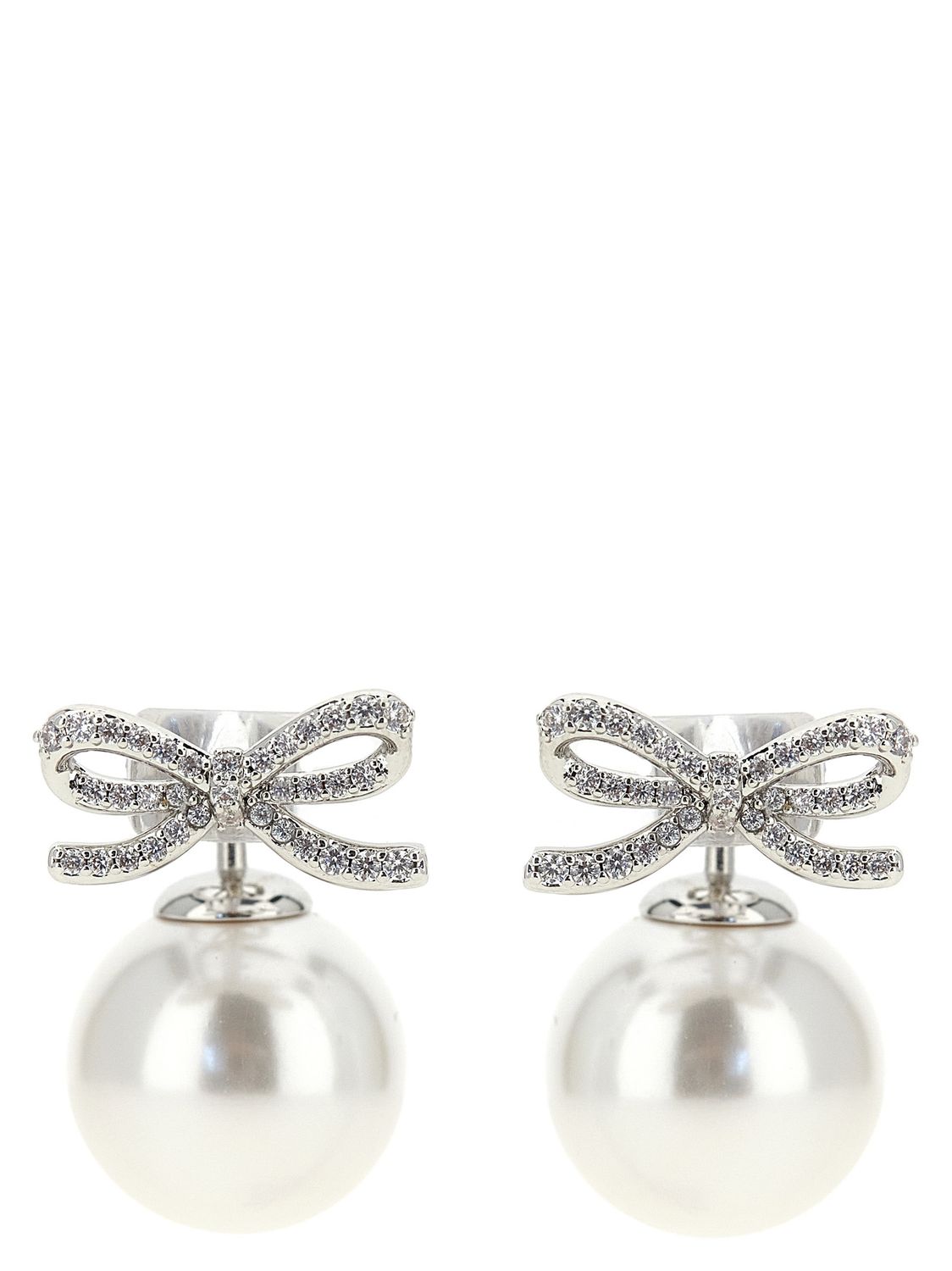 Self-Portrait Crystal Bow Pearl Back Earrings