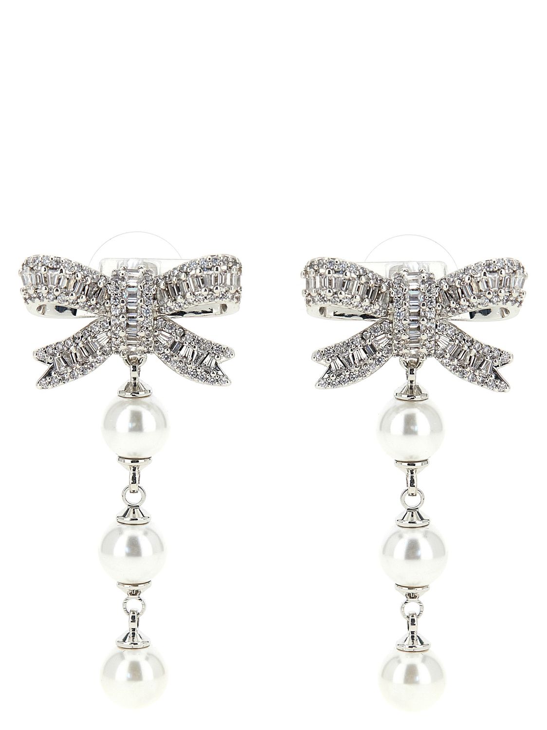 Self-Portrait Crystal Bow Pearl Droplet Earrings