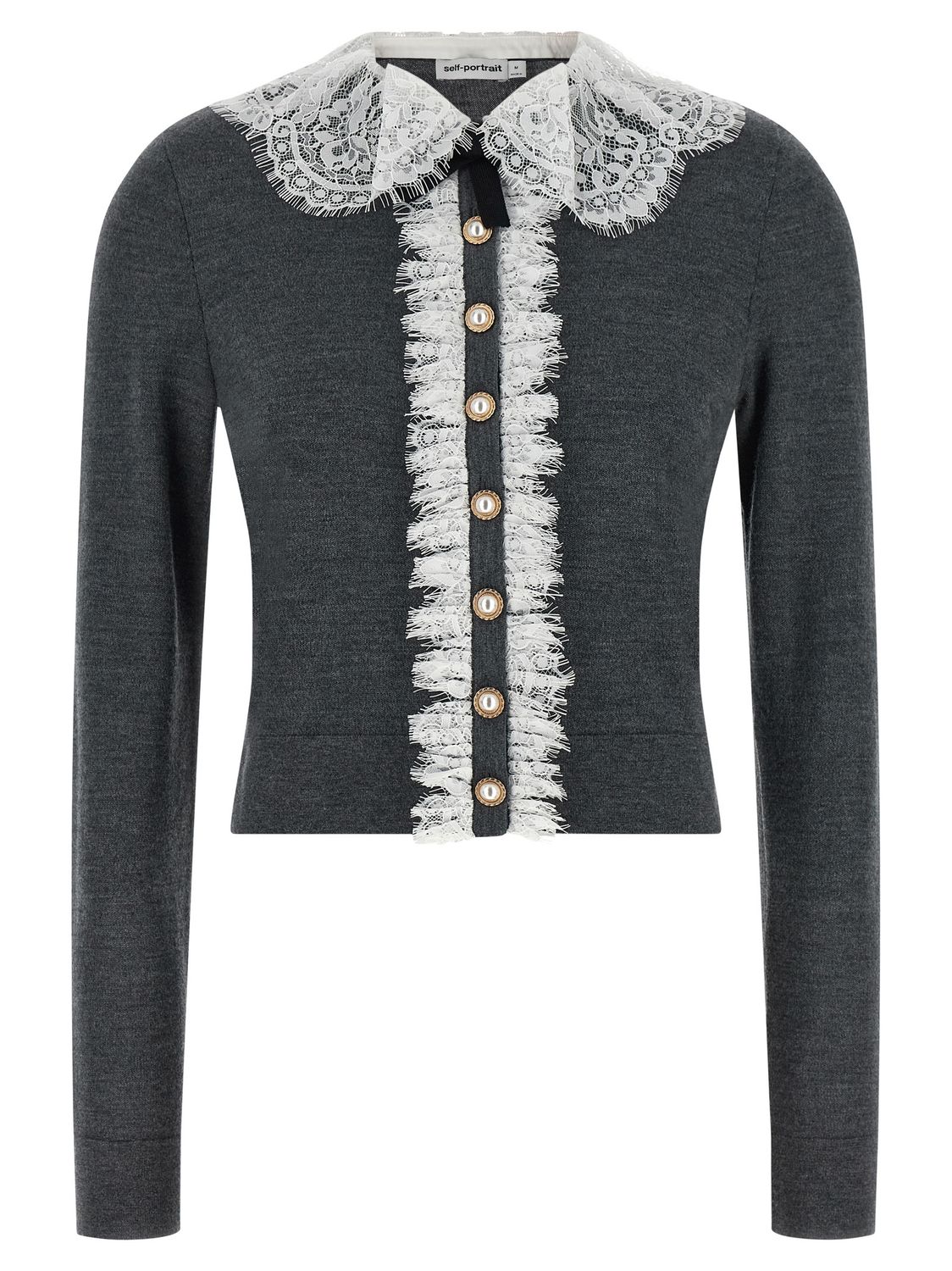 Self-Portrait Grey Lace Collar Knit Cardigan