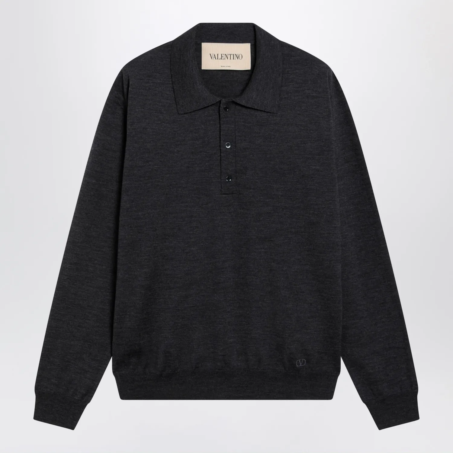 Valentino Wool polo shirt with VLogo embroidery in anthracite