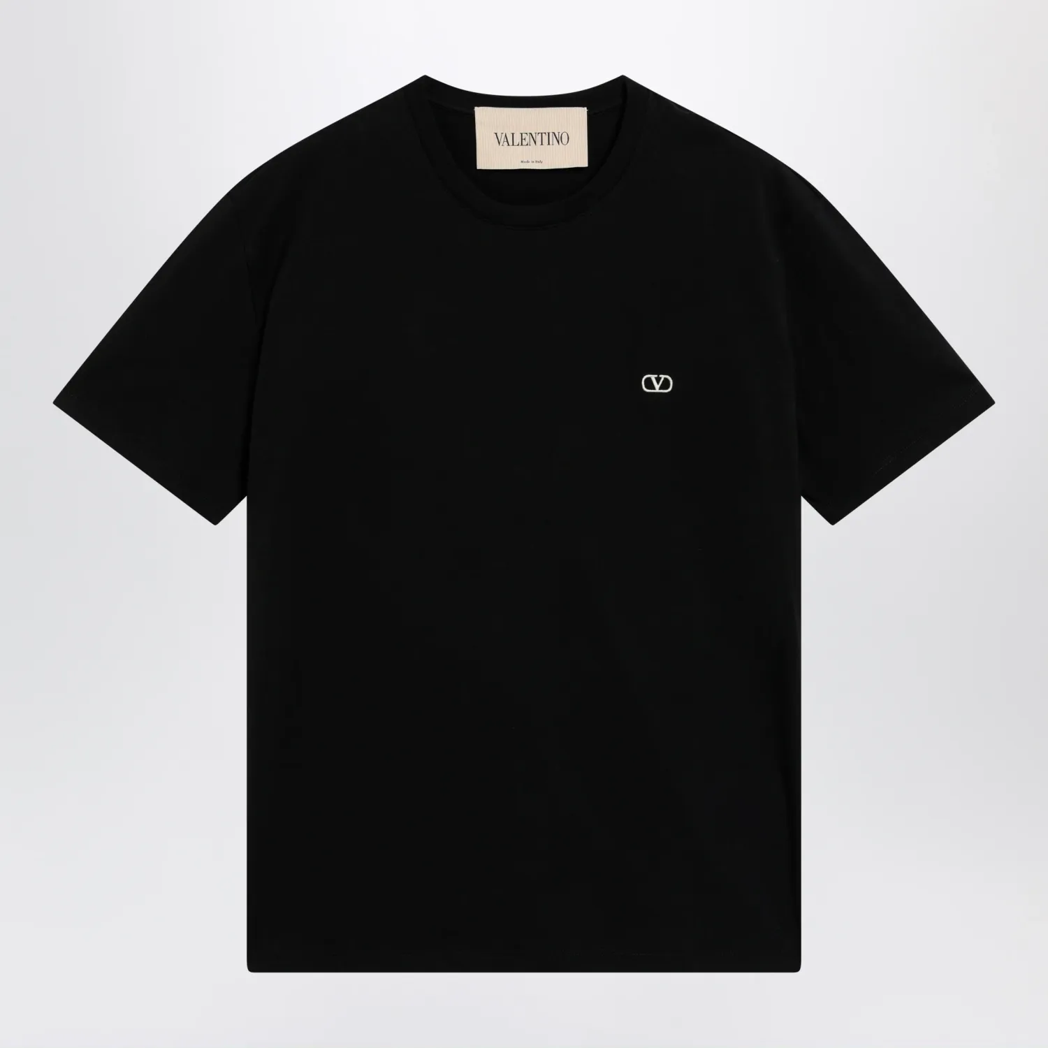 Valentino Black cotton T-shirt with VLogo embroidery