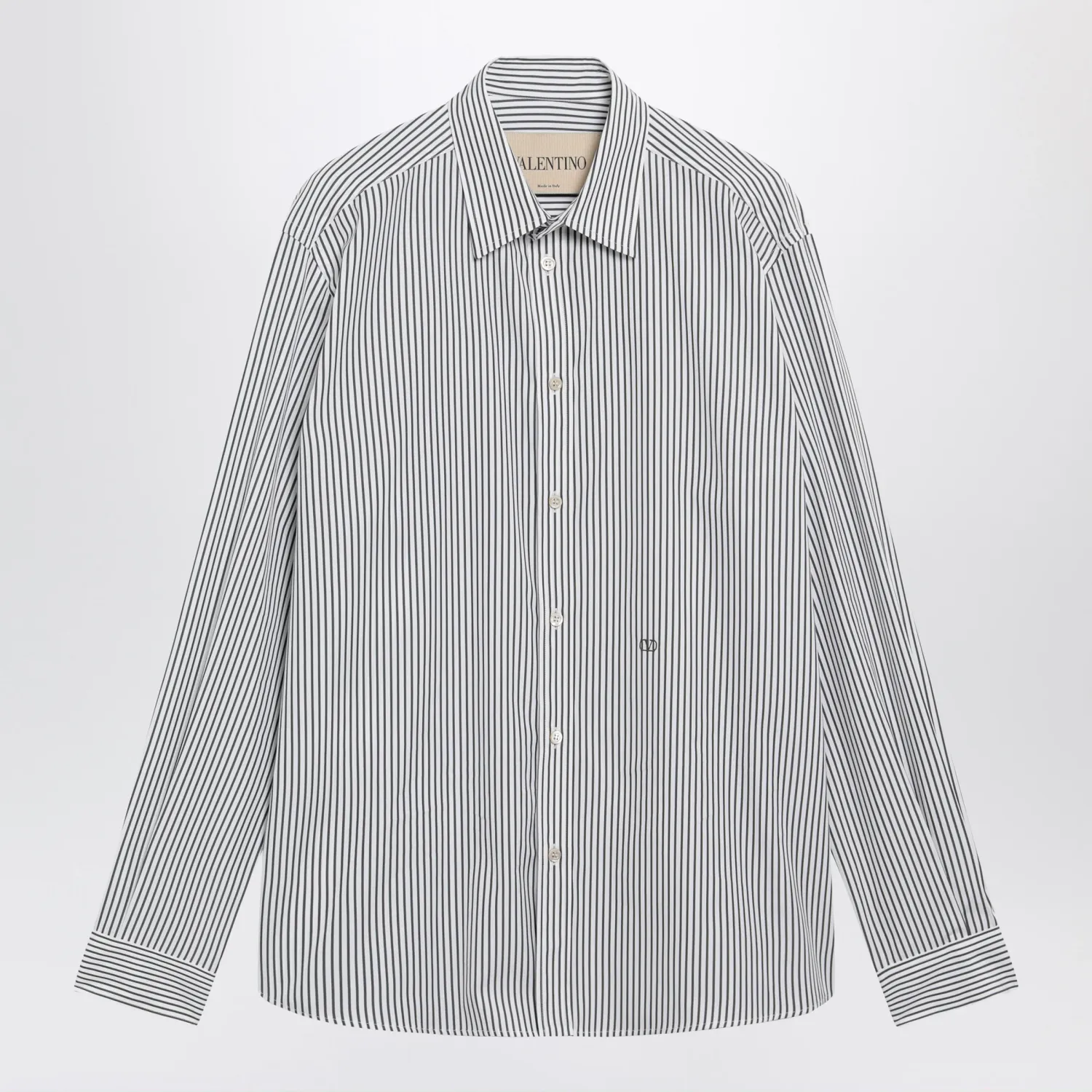 Valentino Ivory/green striped shirt with Vlogo