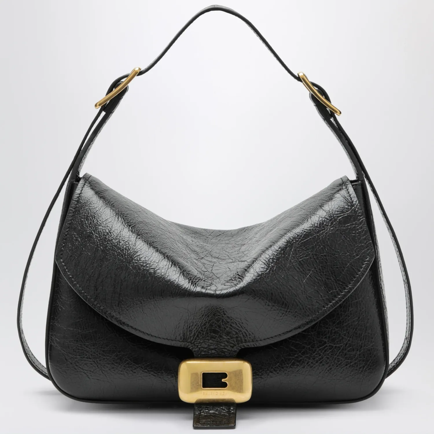 Balenciaga Medium Clicca shoulder bag in lambskin leather, black