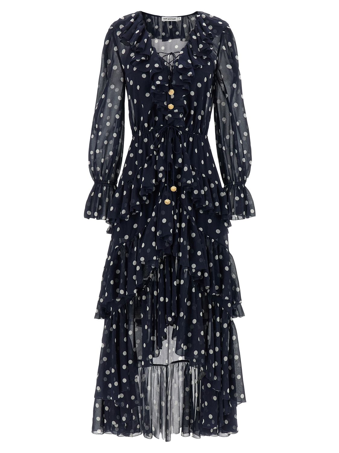 Self-Portrait Polka Dot Georgette Ruffle Maxi Dress