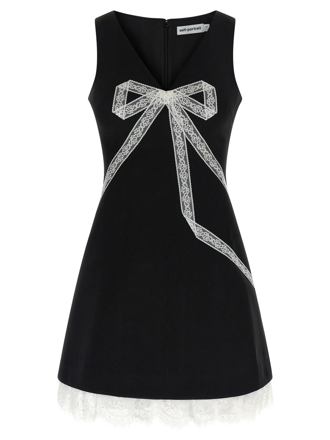 Self-Portrait Black Crêpe Bow Lace Mini Dress