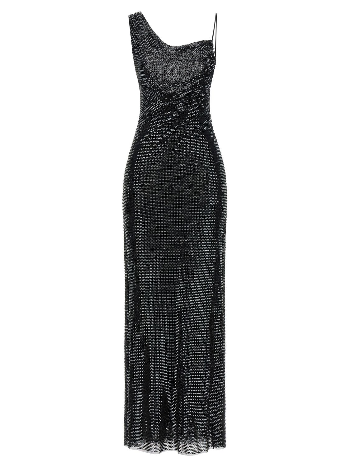 Self-Portrait Black Rhinestone Draped Maxi Dress