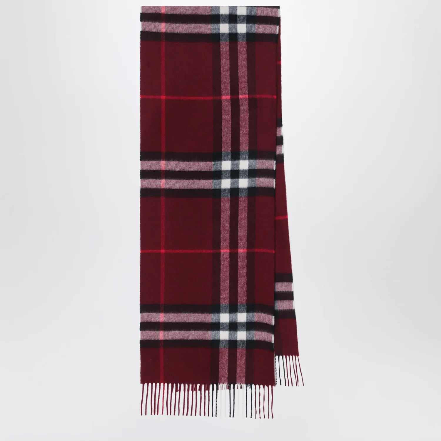 Burberry Burgundy cashmere scarf with a checked pattern