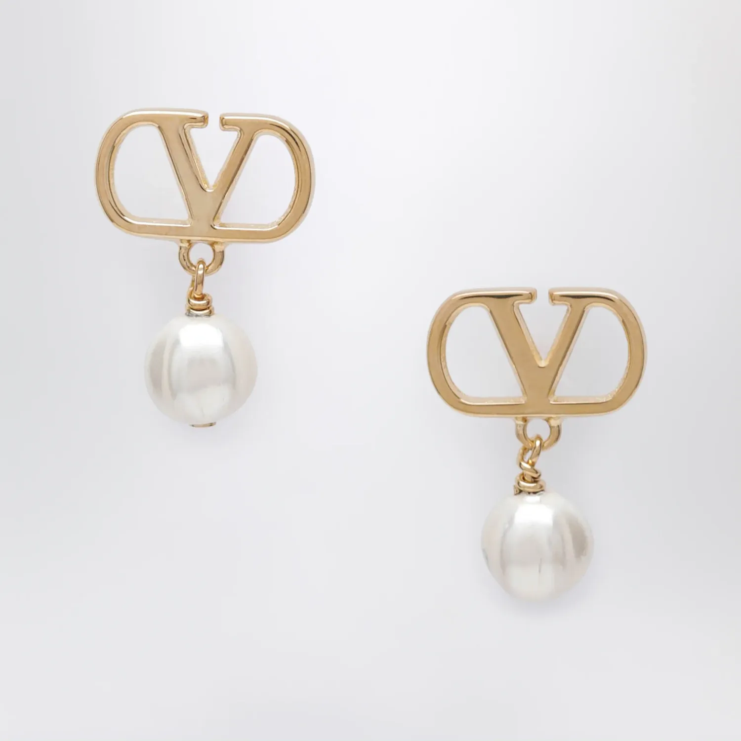 Valentino Garavani VLogo pearl drop earrings in gold-tone brass