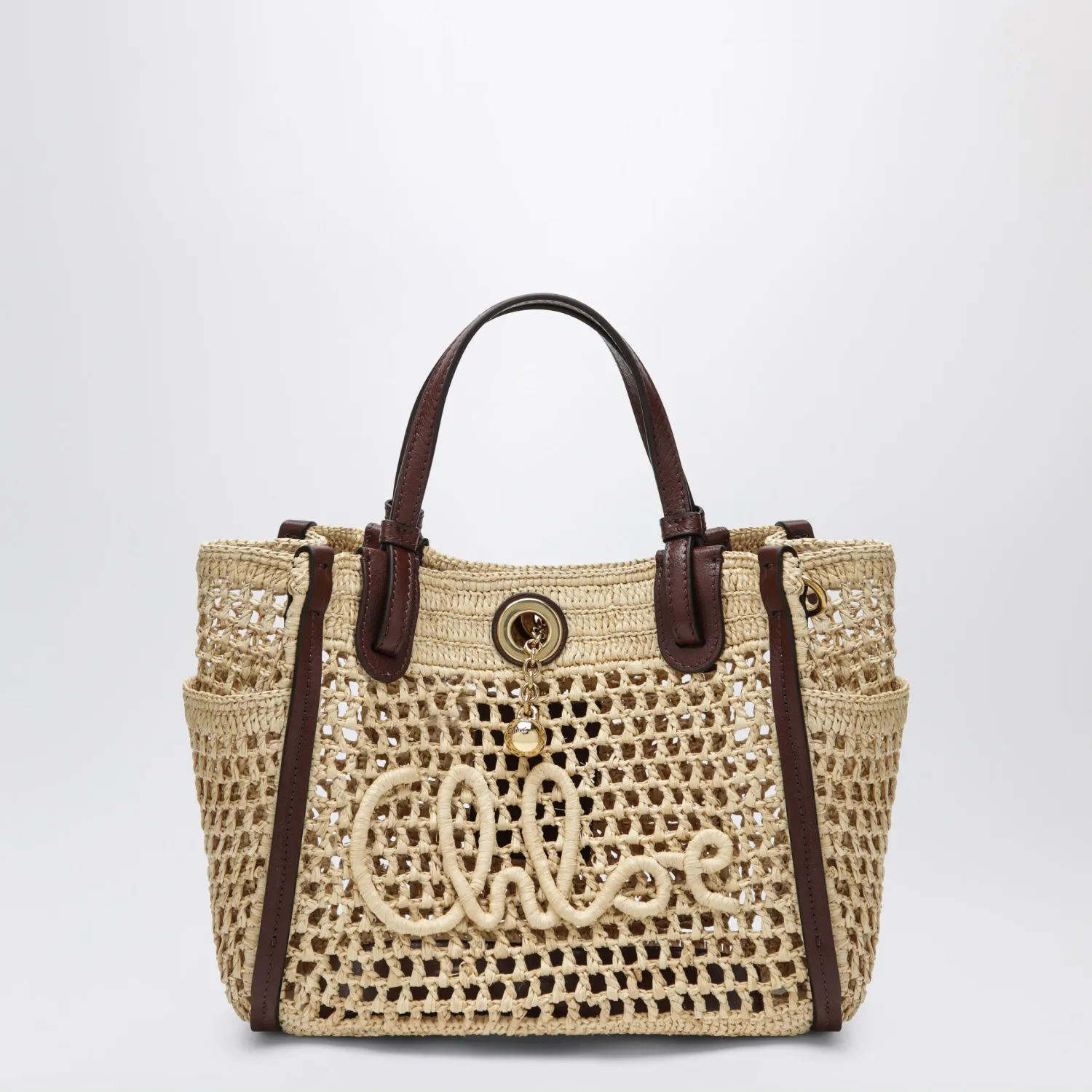 Chloé Iconic tote bag in raffia and leather, Hot Sand