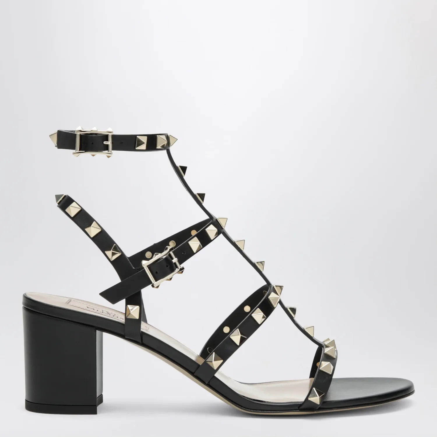 Valentino Garavani Rockstud calfskin leather sandals with studs in black