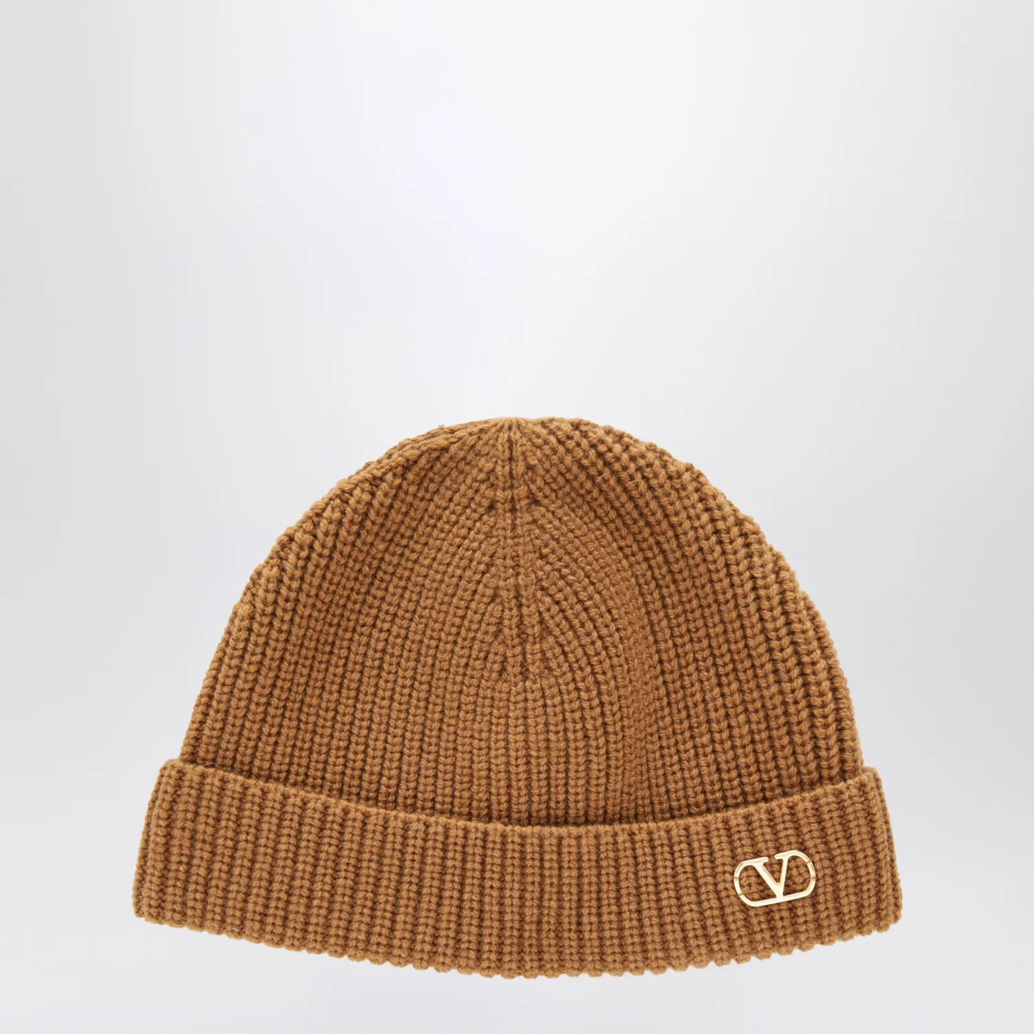 Valentino Camel Vlogo Signature cashmere beanie