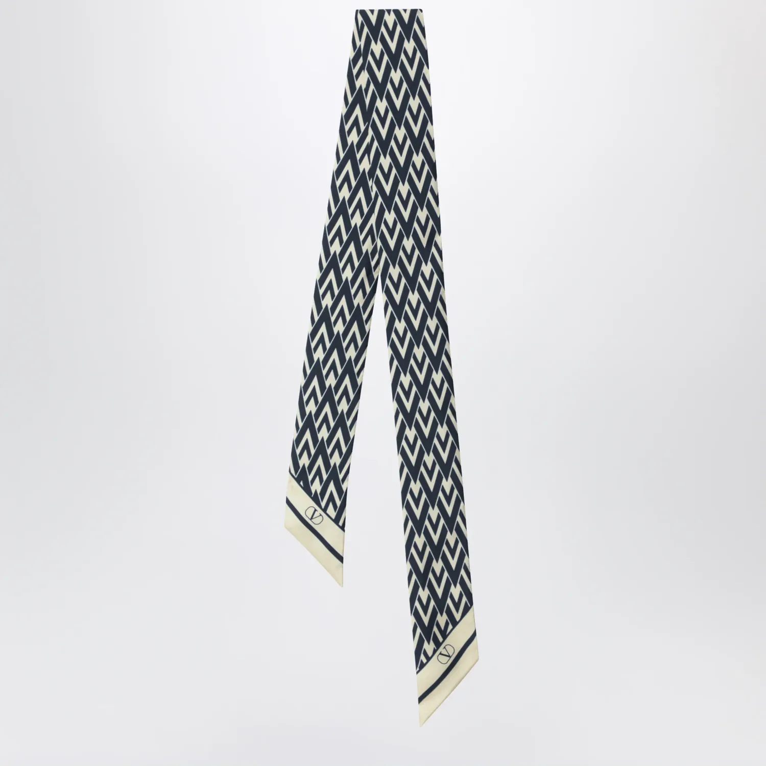 Valentino Tout La V Bandeau scarf in ivory / blue silk
