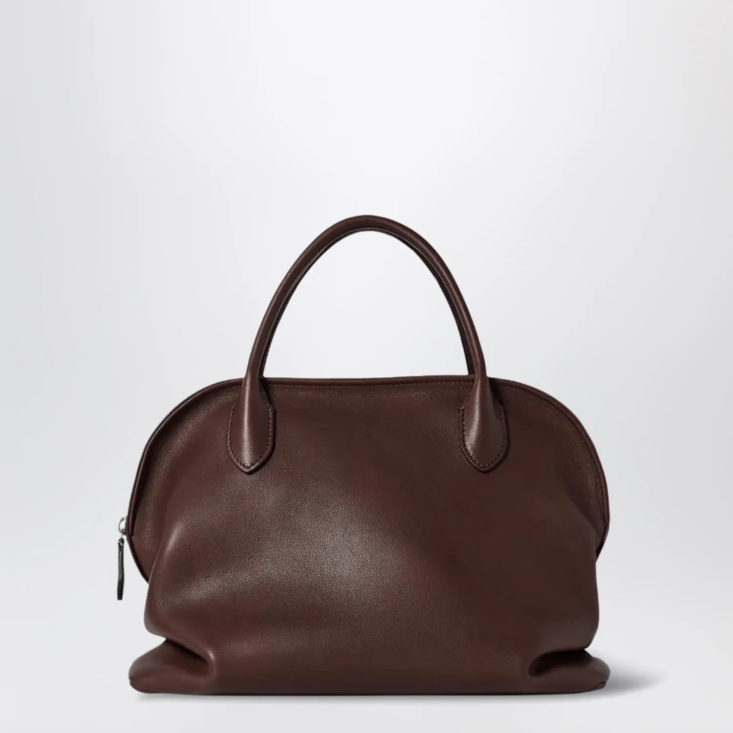 The Row Agnes soft glossy calfskin handbag in burgundy