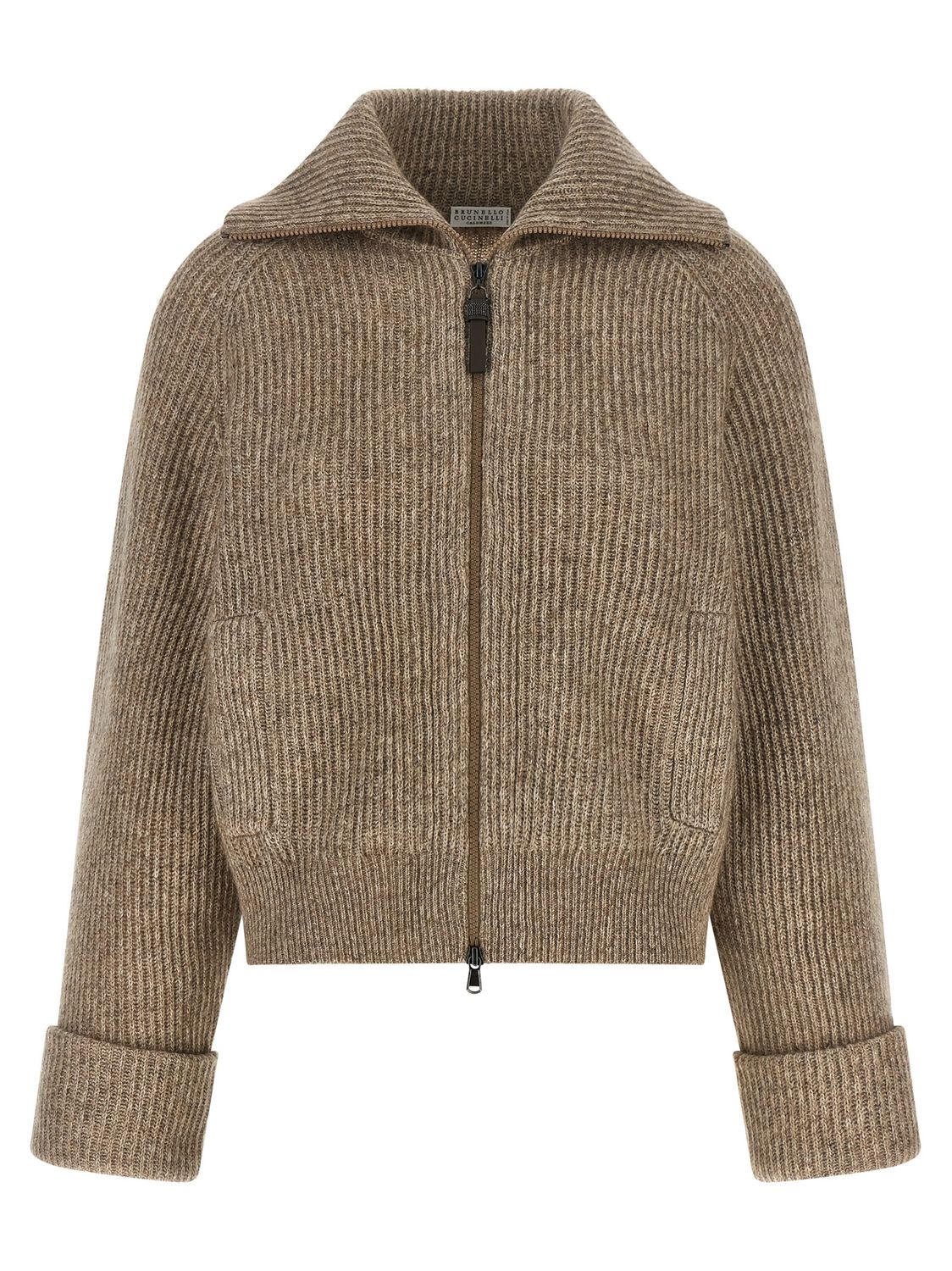 Brunello Cucinelli Shiny Zipper Pull Cardigan