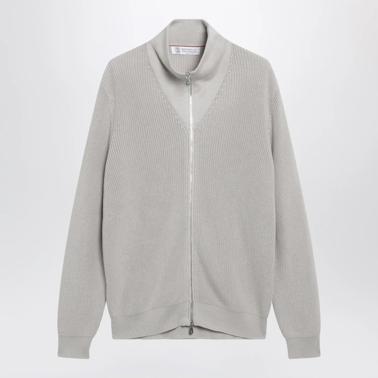 Brunello Cucinelli Jute-colored cotton zip-up cardigan