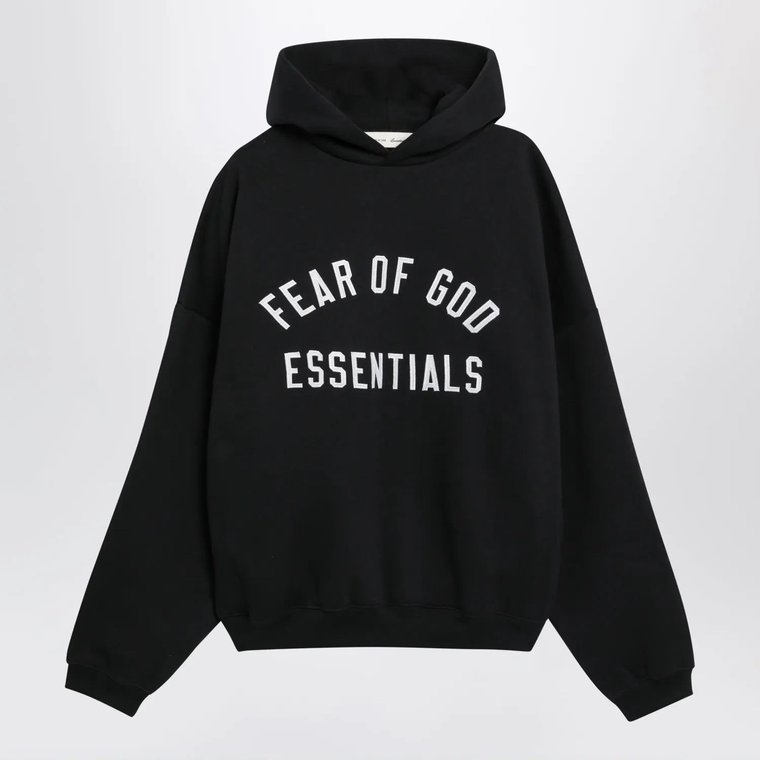Fear of God Essentials Black cotton fleece hoodie with logo embroidery