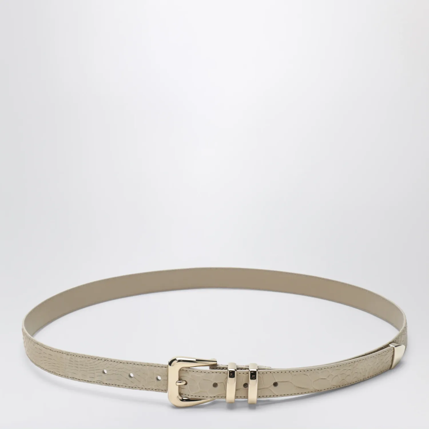 Brunello Cucinelli Beige alligator leather belt with silver buckle