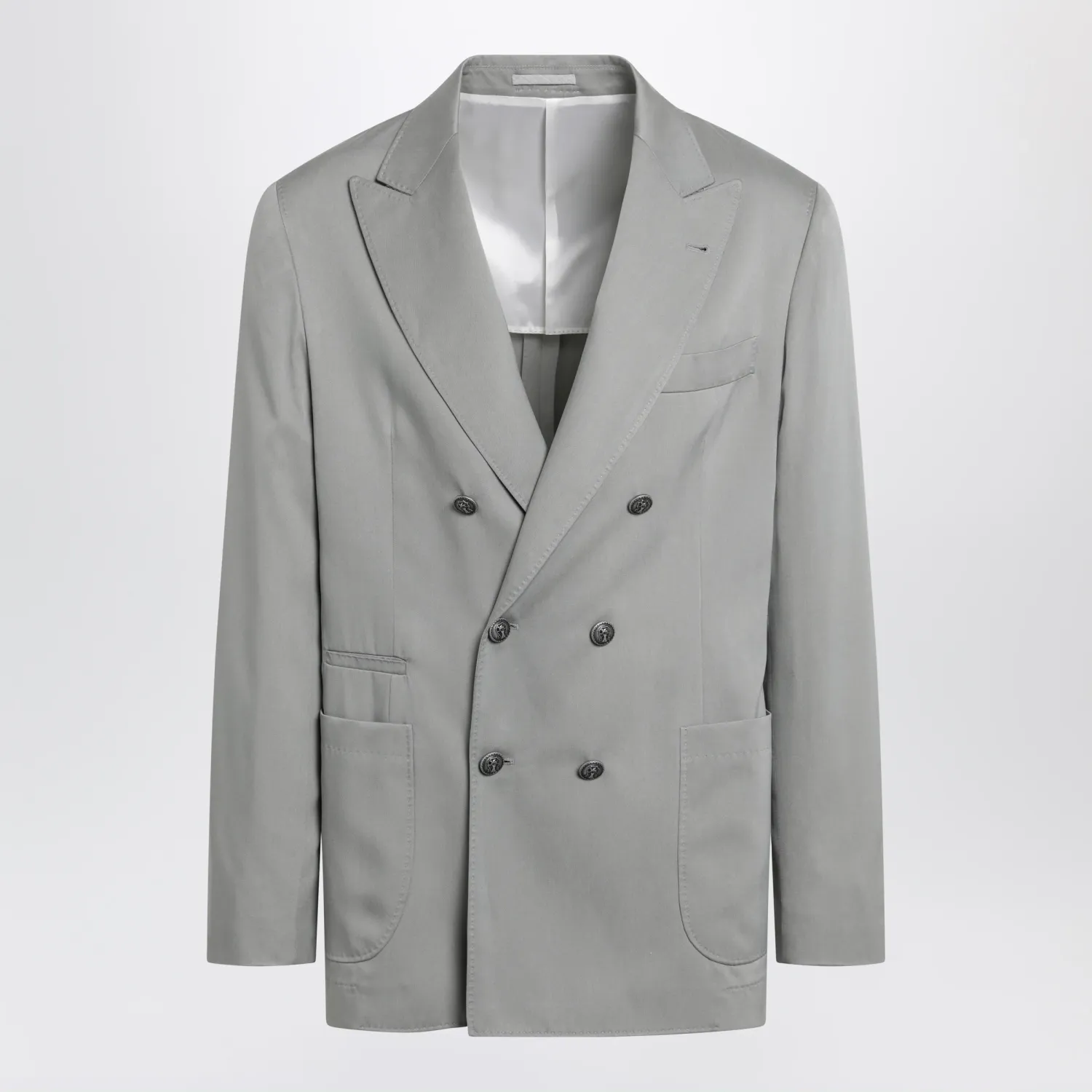 Brunello Cucinelli Double-breasted silk blazer in khaki