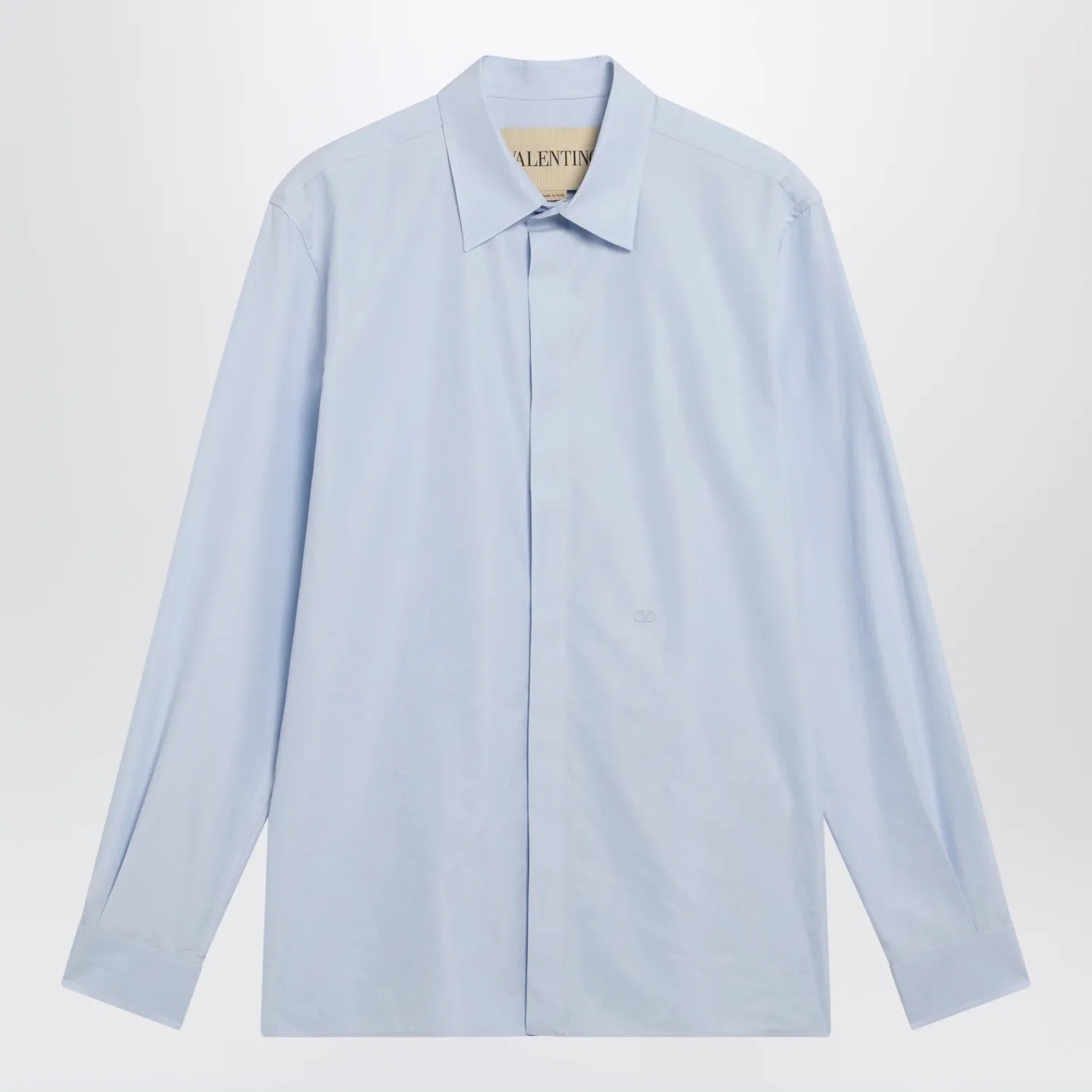 Valentino Light blue fil-à-fil cotton shirt with VLogo embroidery