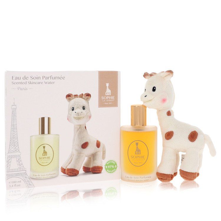 Sophie La Girafe Eau de Soin Parfumee Gift Set -- Scented Skincare Water (Alcohol-Free) + 1 Sophie La Girafe Soft Toy for Women 3.4 oz (100 ml)