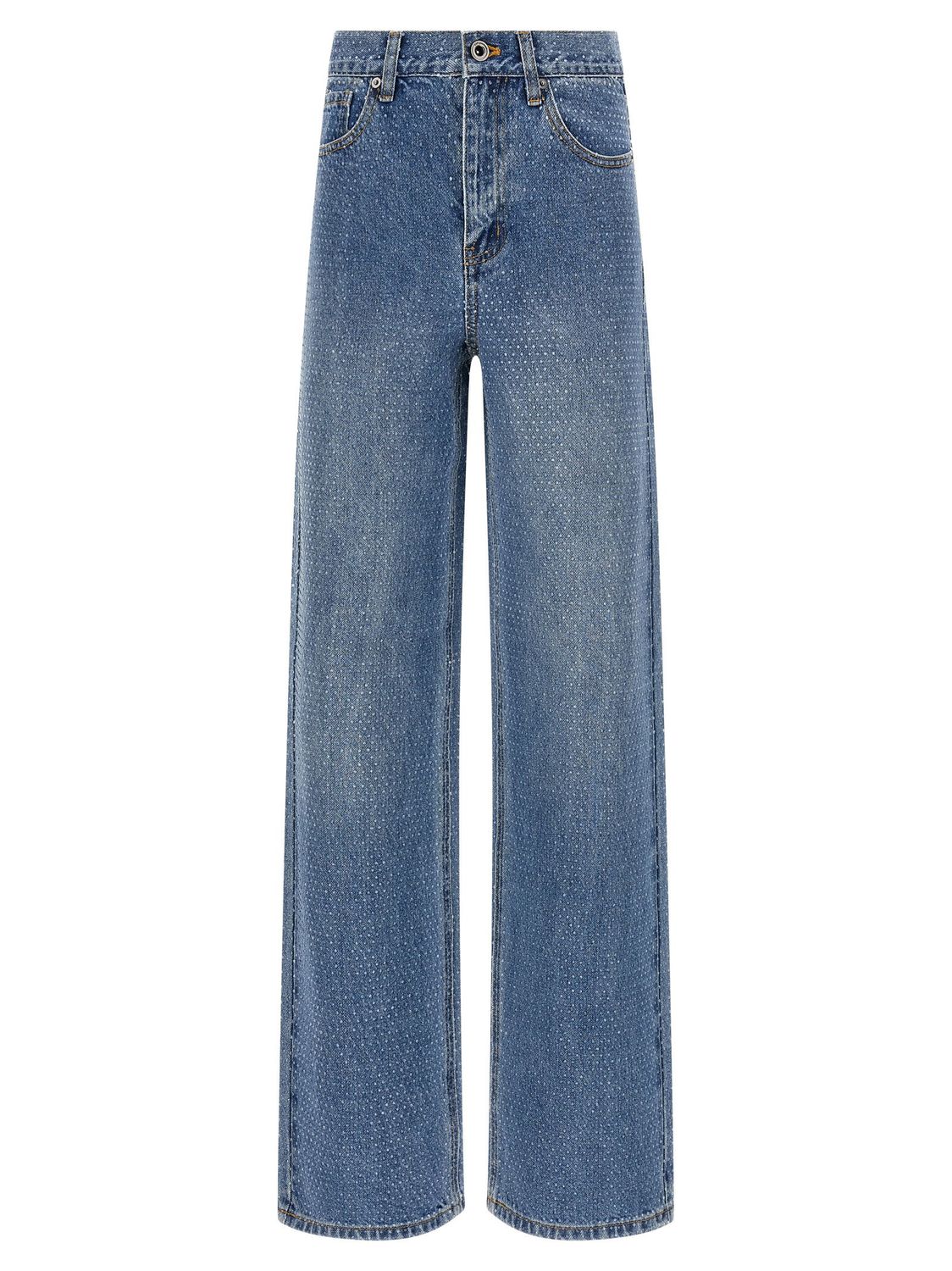 Self-Portrait Rhinestone Denim Straight Leg Jeans
