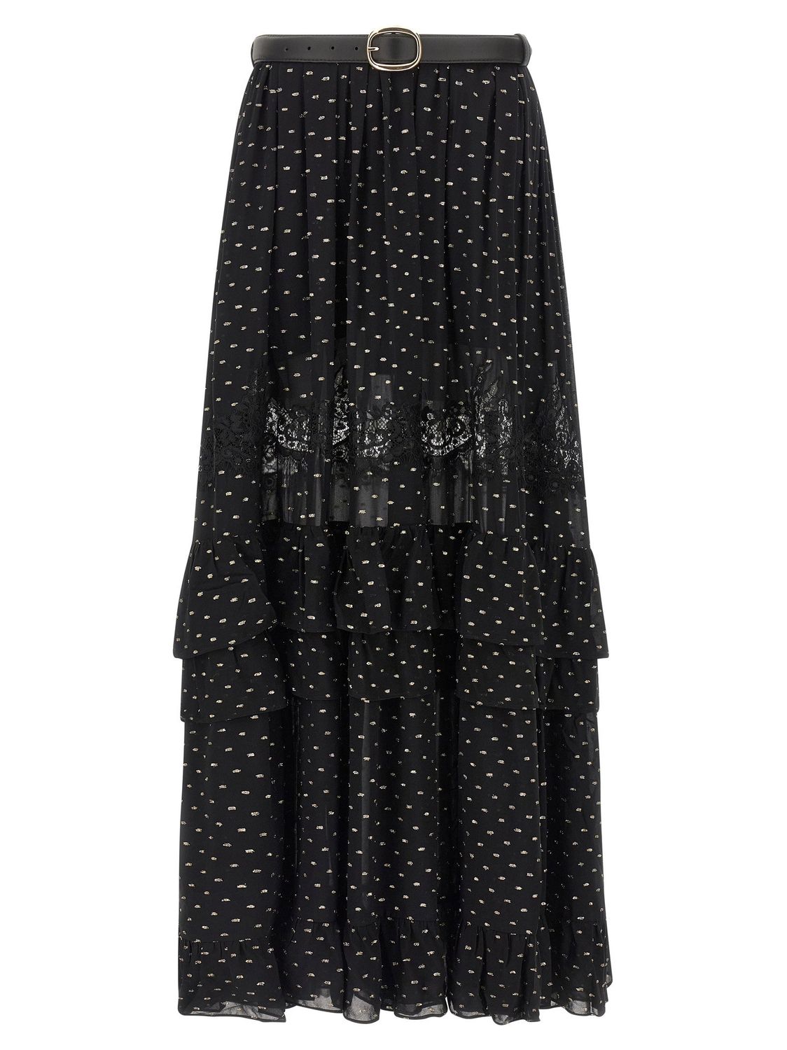 Self-Portrait Black And Gold Chiffon Lace Maxi Skirt