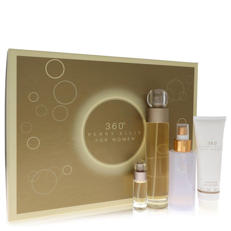 perry ellis 360 Gift Set -- 3.4 oz Eau de Toilette Spray + 4 oz Body Mist + 3 oz Shower Gel + .25 Mini EDT Spray for Women
