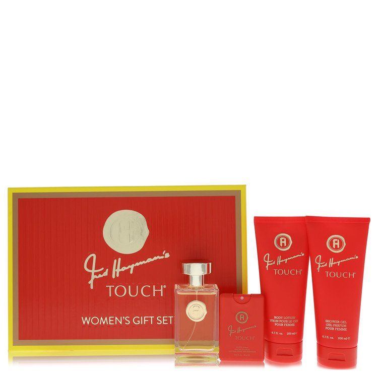 Touch by Fred Hayman Gift Set -- 3.4 oz Eau de Toilette Spary + 6.7 oz Body Lotion + 6.7 oz Shower Gel + 0.61 oz Pocket Soray for Women