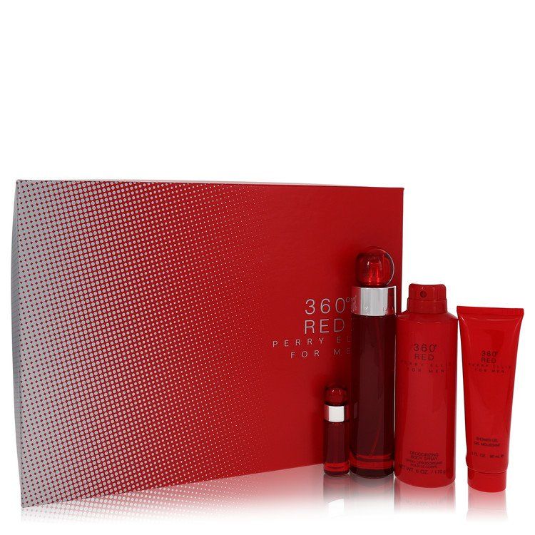 Perry Ellis 360 Red Gift Set -- 3.4 oz Eau de Toilette Spray + .25 oz Mini EDT Spray + 6 oz Body Spray + 3 oz Shower Gel for Men