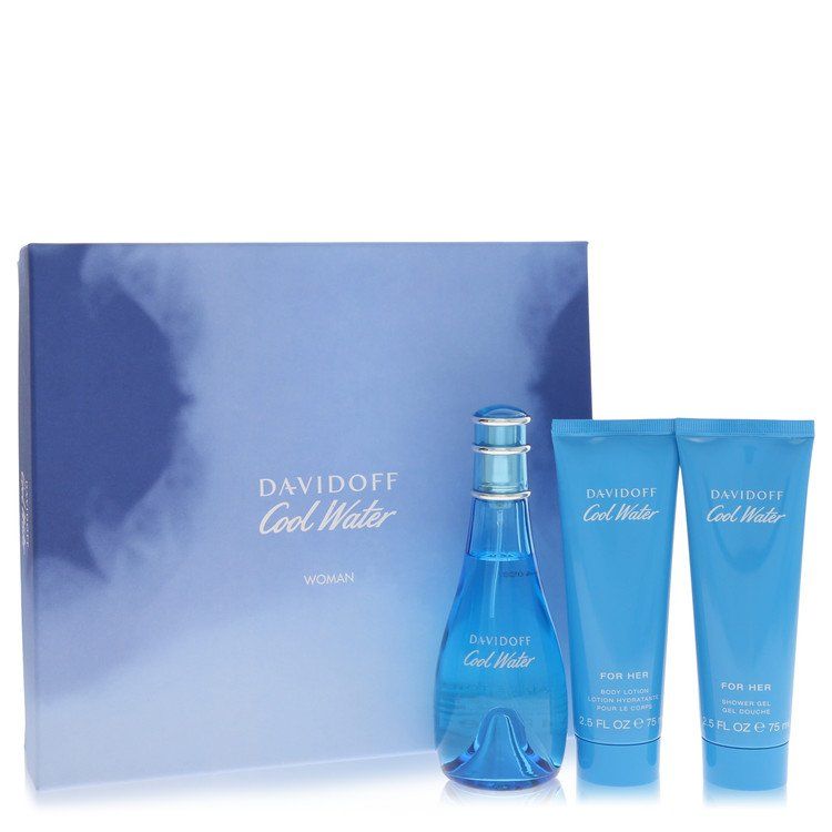 Cool Water by Davidoff Gift Set -- 3.4 oz Eau de Toilette Spray + 2.5 oz Body Lotion + 2.5 oz Shower Gel for Women