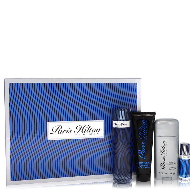 Paris Hilton Gift Set -- 3.4 oz Eau de Toilette Spray + 3 oz Body Wash + 2.75 oz Deodorant Stick + .25 Mini EDT Spray for Men