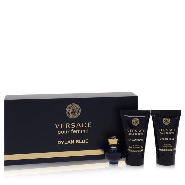 Versace Pour Femme Dylan Blue Gift Set -- 0.17 oz Mini EDP + 0.8 oz Body Lotion + 0.8 oz Shower Gel for Women