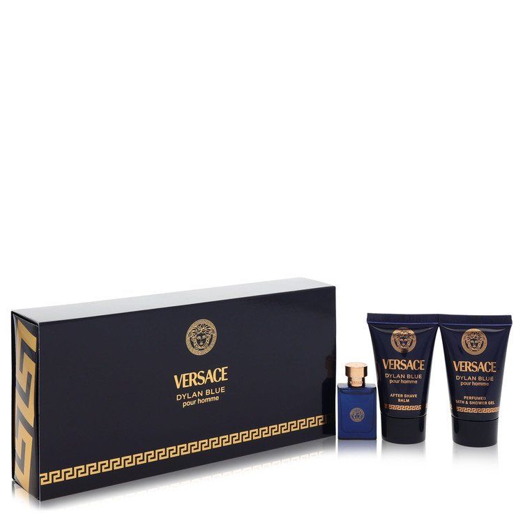 Versace Pour Homme Dylan Blue Gift Set -- 0.17 oz Mini EDT + 0.8 oz After Shave Balm + 0.8 oz Shower Gel for Men