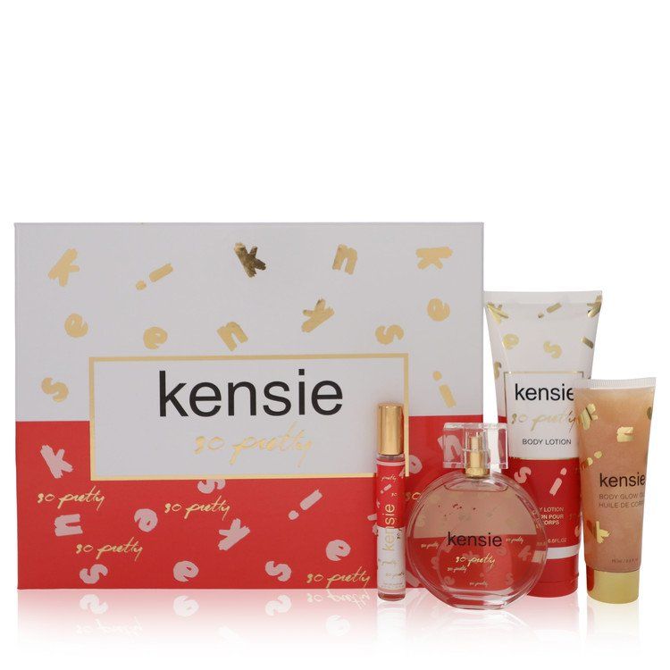 Kensie So Pretty Gift Set -- 3.4 oz Eau de Parfum Spray + .34 oz Mini EDP Spray + 2.5 oz Body Glow Oil + 6.8 oz Body Lotion for Women