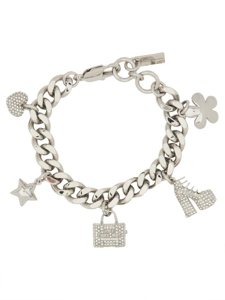 Marc Jacobs THE Pave Mini Icon Charm Silver Bracelet