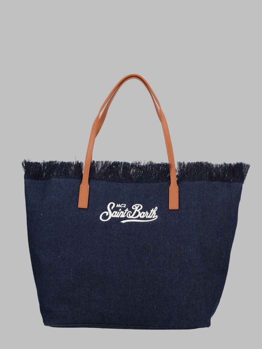MC2 Saint Barth City Denim Fringe Bag in Dark Blue