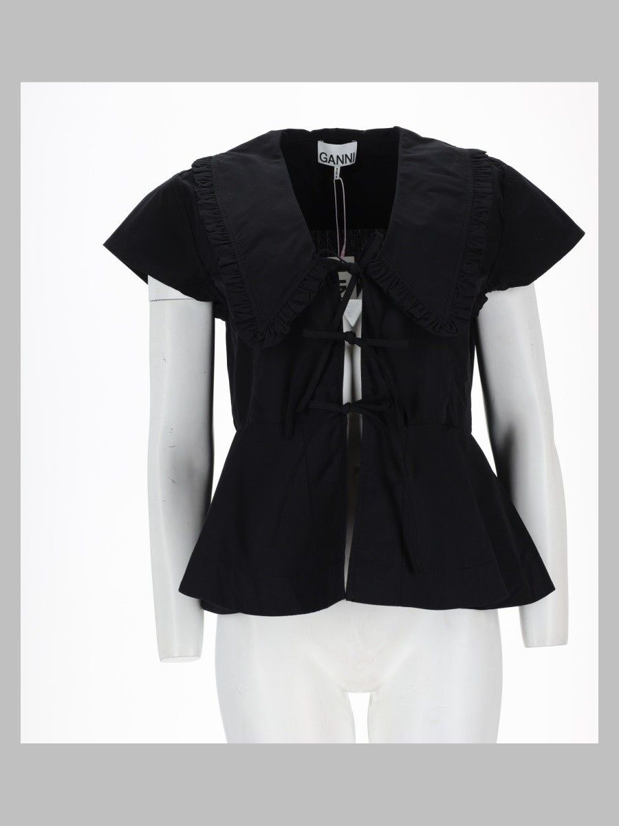 GANNI Black Cotton Poplin Blouse