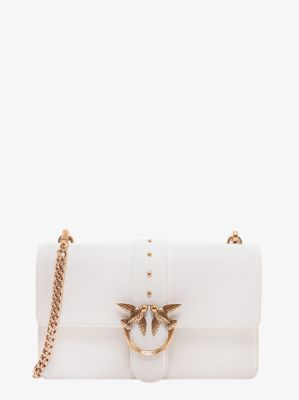 Leather shoulder bag with love birds buckle