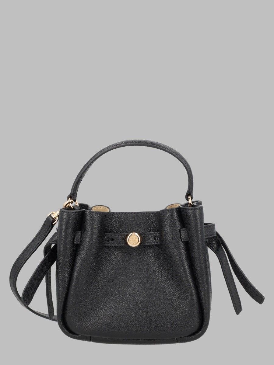Tory Burch Mini Romy Black Pebbled Leather Bucket Bag
