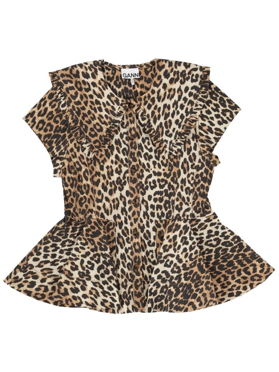GANNI Sleeveless Animal-Print Shirt