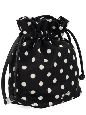 GANNI Bou Polka-Dot Bucket Pouch in Black