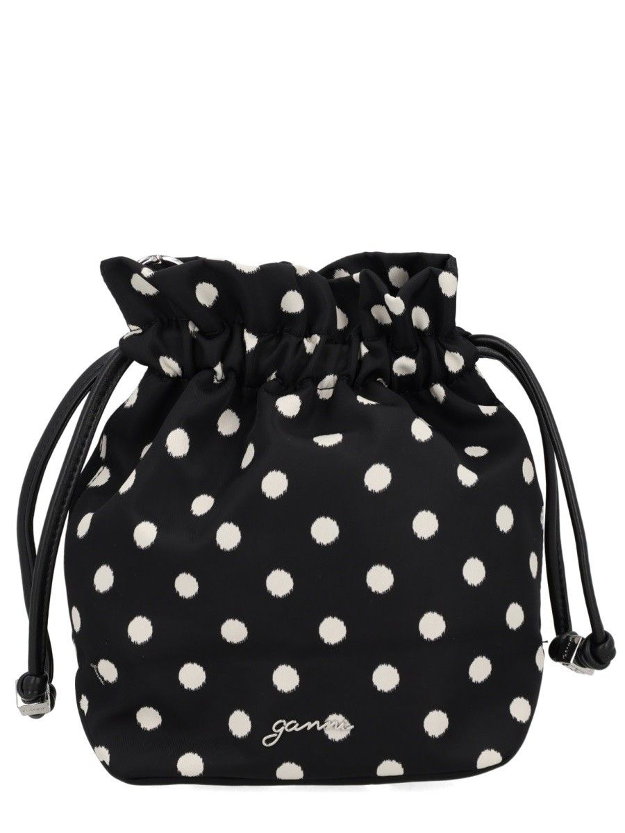 GANNI Bou Polka-Dot Bucket Pouch in Black