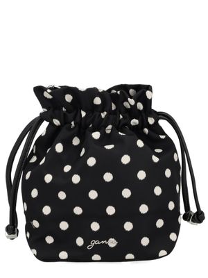 GANNI Bou Polka-Dot Bucket Pouch in Black