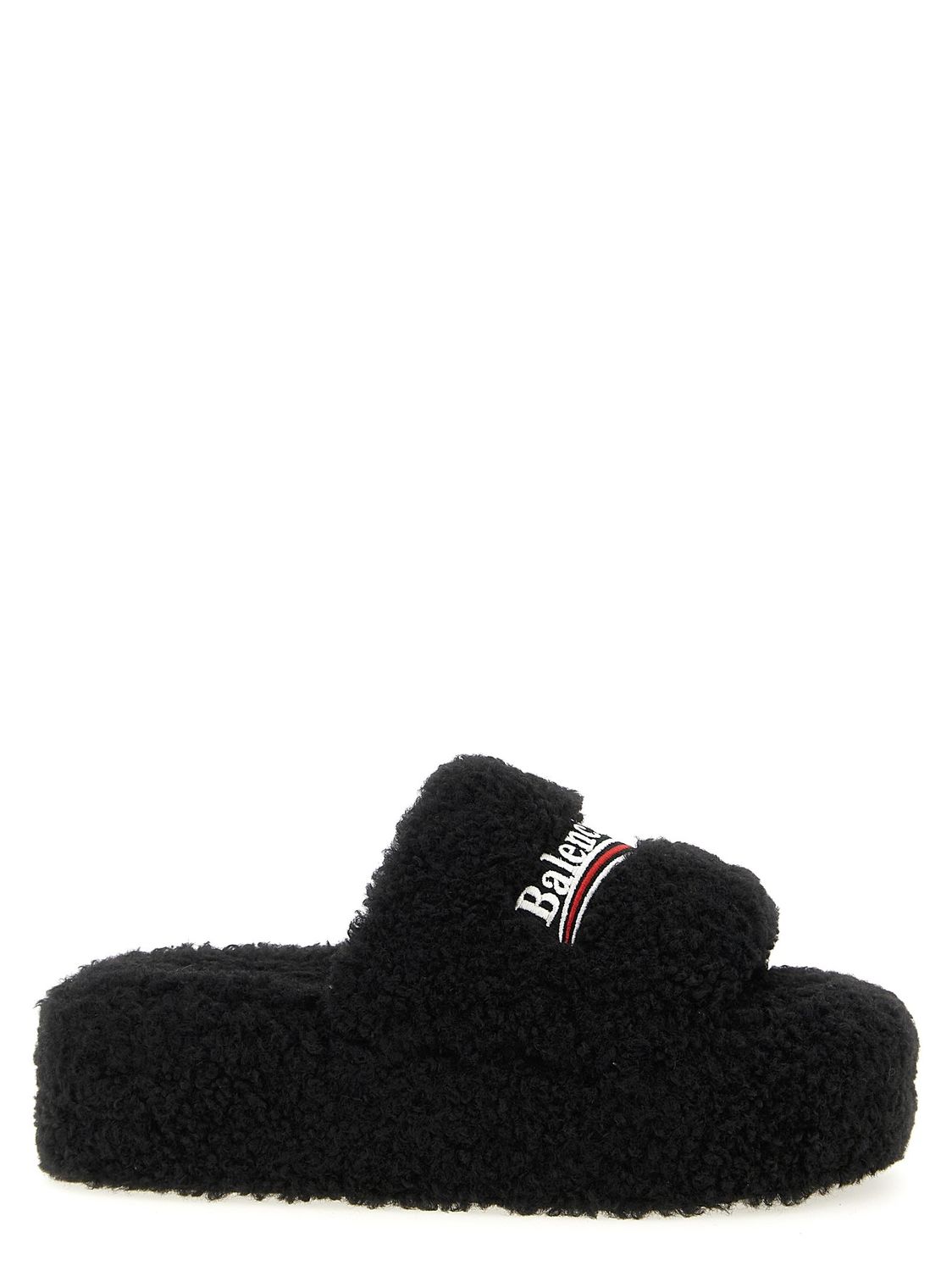 Balenciaga Furry Platform Black Sandals