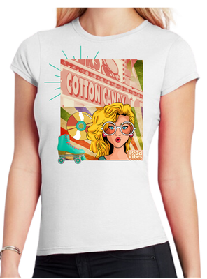 Ladies fitted size t-shirt, &#39;Cotton Candy&#39; retro vibe style design