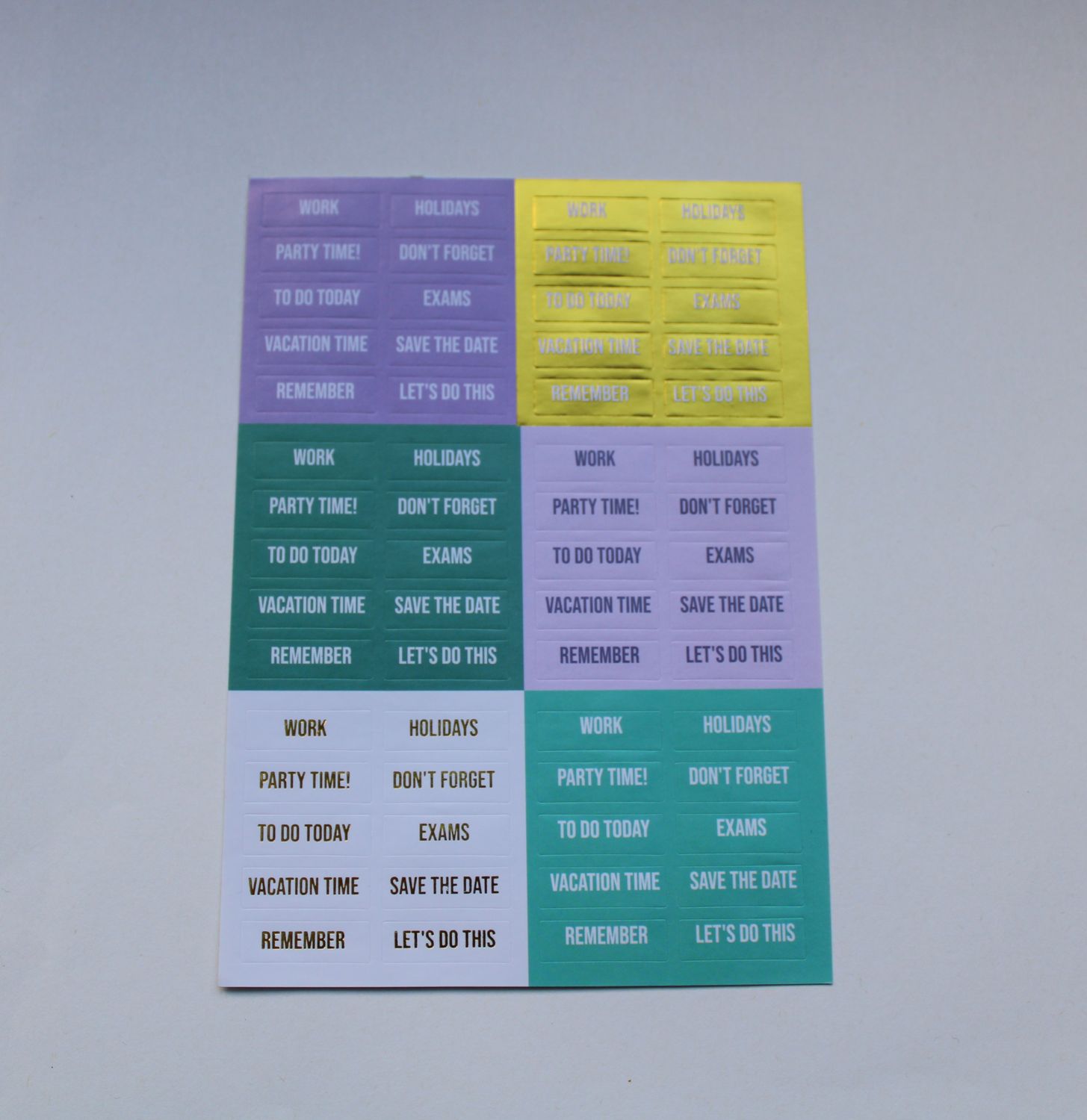 Sheet met rechthoekige planningstickers