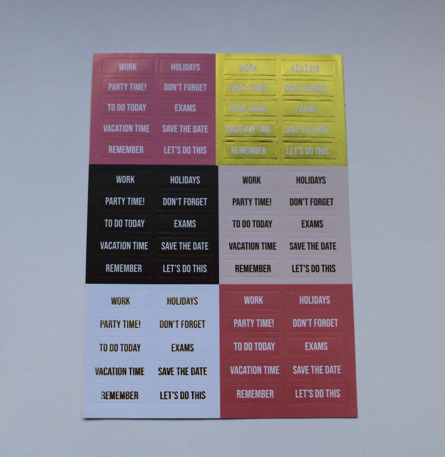 Sheet met rechthoekige planningstickers